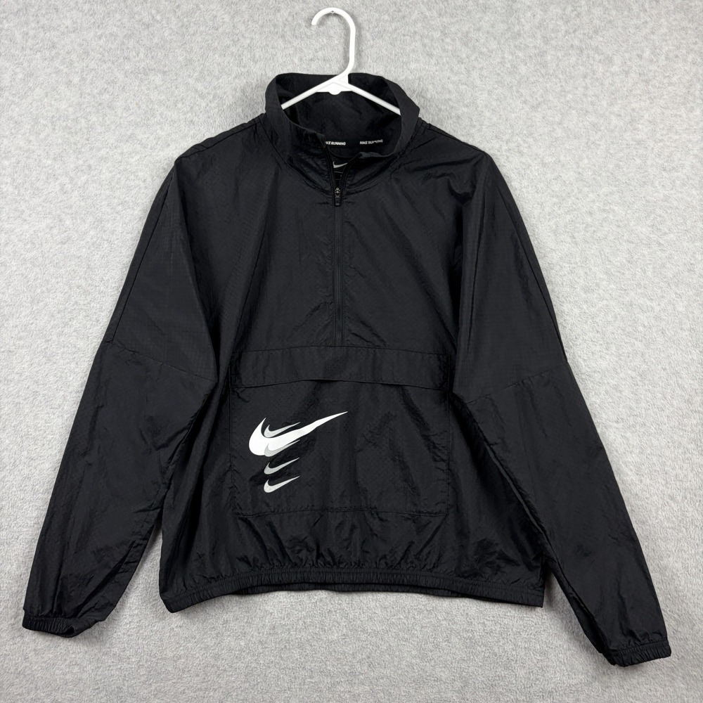 Nike Running Jacket Women's Large Black 1/4 Zip Windbreaker Anorak Pullover